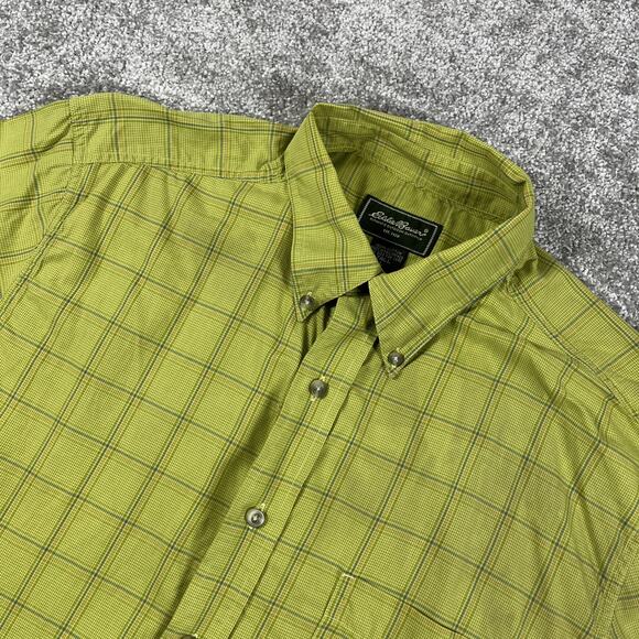 Eddie Bauer Button Down Shirt Mens Large Tall Plaid Cotton long Sleeve Green - Picture 1 of 13